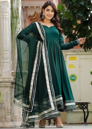 Readymade Green Gota Work Anarkali Suit Set