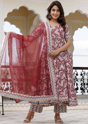 Readymade Maroon Paisley Print Anarkali Suit