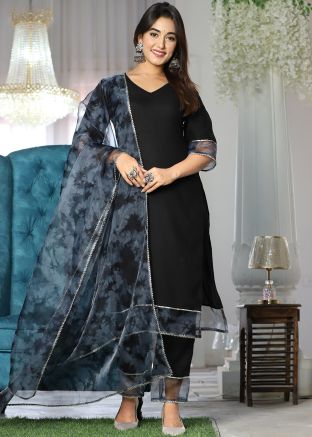 Black Laced Readymade Pant Suit Set