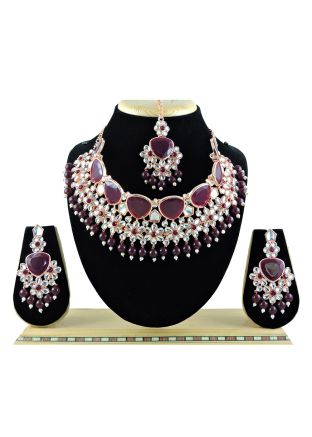 Maroon Stone Work Necklace Set