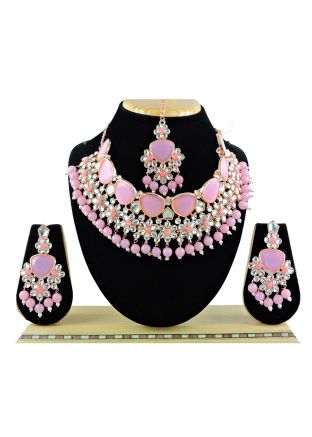 Pink Stone Studded Necklace Set