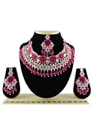 Pink Stone Embellished Necklace Set