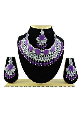 Purple Necklace Set In Stone Work