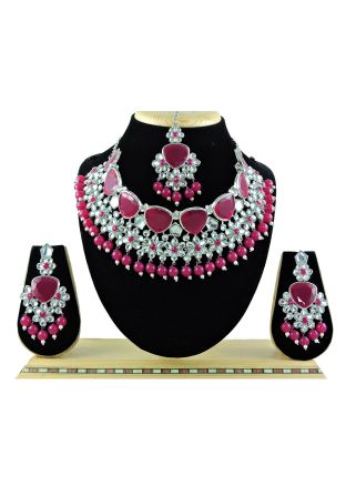 Pink Stone & Beads Work Necklace Set