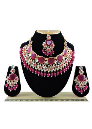 Pink Beads & Kundan Work Necklace Set