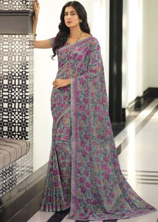 Purple Georgette Printed Saree 