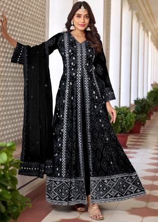 Black Embroidered Slit Style Suit Set