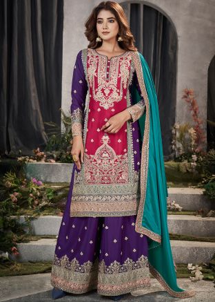 Multicolor Embroidered Palazzo Suit Set