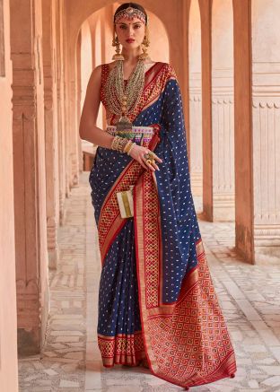 Navy Blue Classic Style Woven Saree