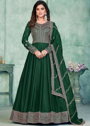 Green Embroidered Anarkali Suit & Dupatta