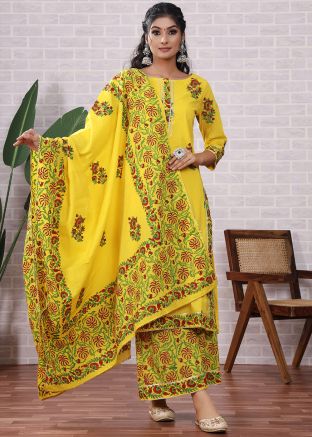 Readymade Yellow Floral Print Palazzo Suit Set