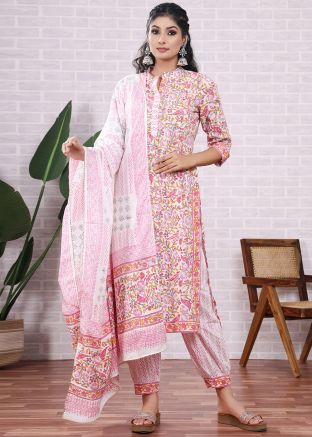 Pink Readymade Floral Print Pant Suit Set