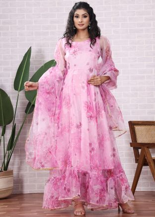 Readymade Pink Floral Printed Anarkali Suit