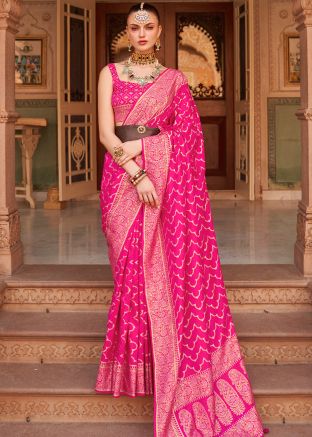Pink Zari Woven Saree In Banarasi Silk