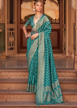 Green Banarasi Silk Saree In Heavy Pallu