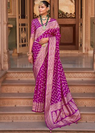 Purple Zari Woven Work Saree & Blouse