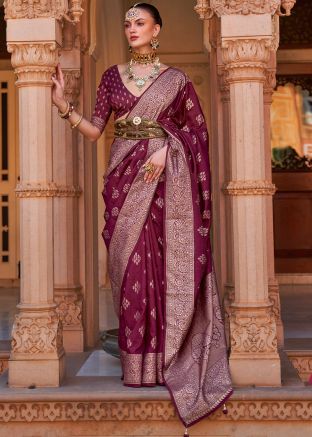 Magenta Zari Woven Work Saree With Blouse