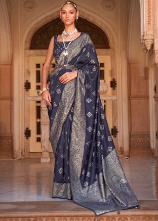 Blue Classic Saree In Zari Woven Work