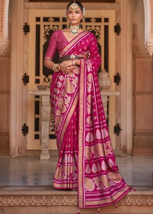Pink Zari Woven Saree In Banarasi Silk