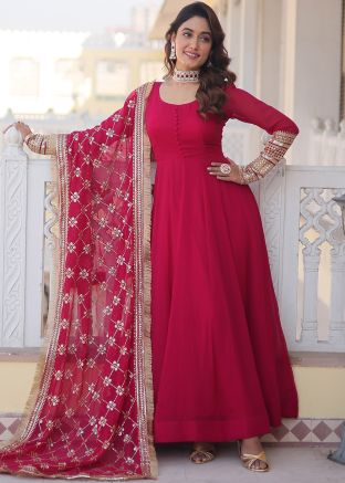 Readymade Pink Embroidered Anarkali Suit