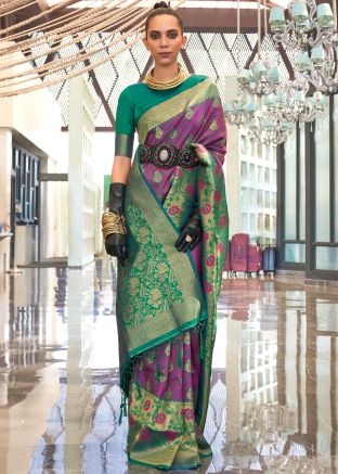 Purple Zari Woven Saree In Silk