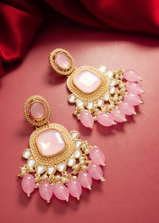 Pink Alloy Based Stone Studded Earrings 