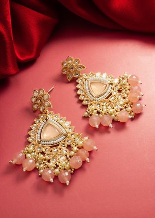 Peach Alloy Based Kundan Studded Earrings