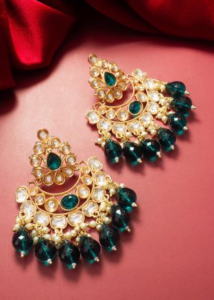 Green Kundan Studded Alloy Based Earrings