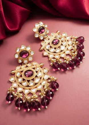 Purple Kundan Studded Alloy Based Earrings