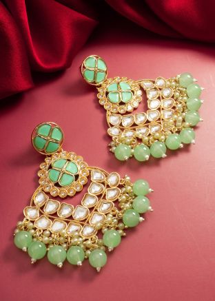 Green Kundan Studded Alloy Based Earrings