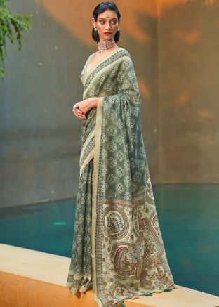 Green Bandhani Printed Cotton Saree