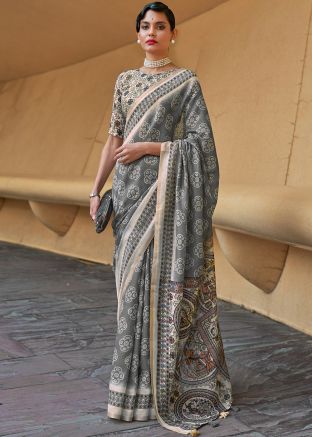 Grey Bandhej Printed Saree In Cotton