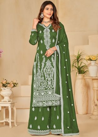 Green Embroidered Palazzo Suit Set