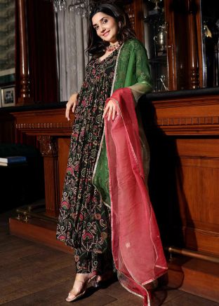 Readymade Black Floral Printed Anarkali Suit