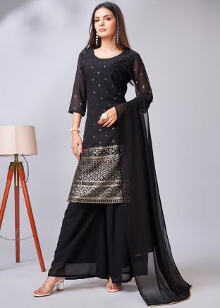 Black Embroidered Palazzo Suit Set