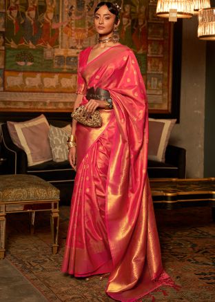 Pink Zari Saree In Art Silk