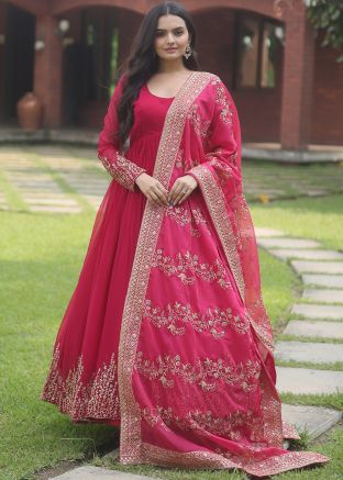 Pink Readymade Embroidered Anarkali Suit
