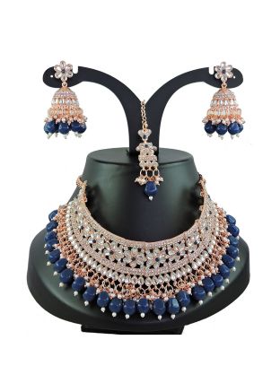 Blue Kundan Studded Necklace & Earring