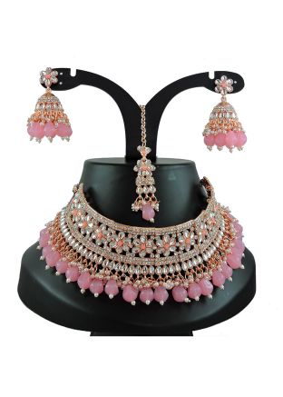 Pink Kundan Studded Necklace Set