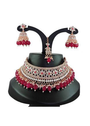 Purple Necklace Set In Kundan Work