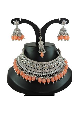 Peach Kundan Studded Necklace 