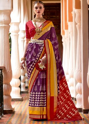Purple Printed Saree In Art Silk