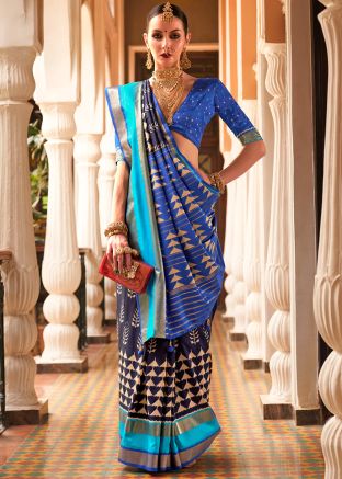Blue Art Silk Saree In Zari Woven Work