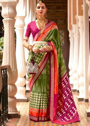 Green Zari Woven Saree In Art Silk