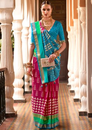 Pink Zari Woven Saree In Art Silk