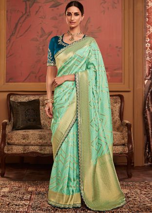 Green Embroidered Dola Silk Saree 