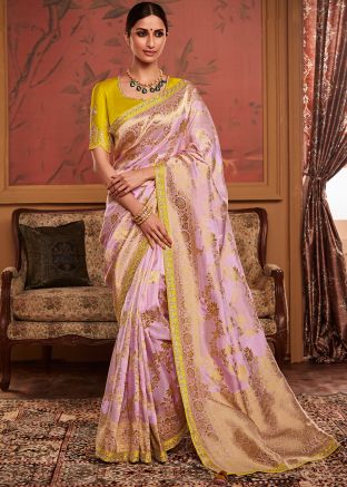 Mauve Pink  Woven Saree In Dola Silk