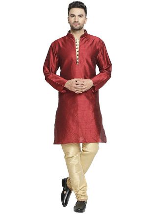 Maroon Readymade Straight Cut Kurta Churidar Set