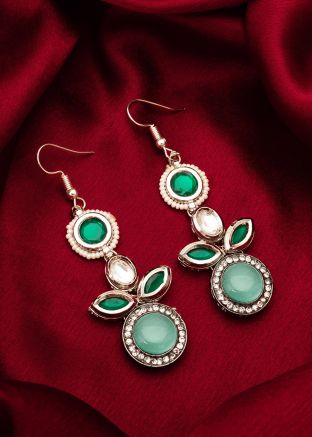 Green Stone Studded Dangler Earrings
