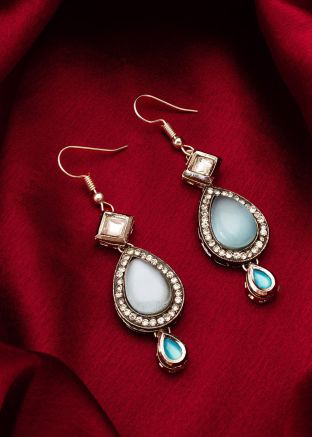 Blue Studded Stone Dangler Earrings